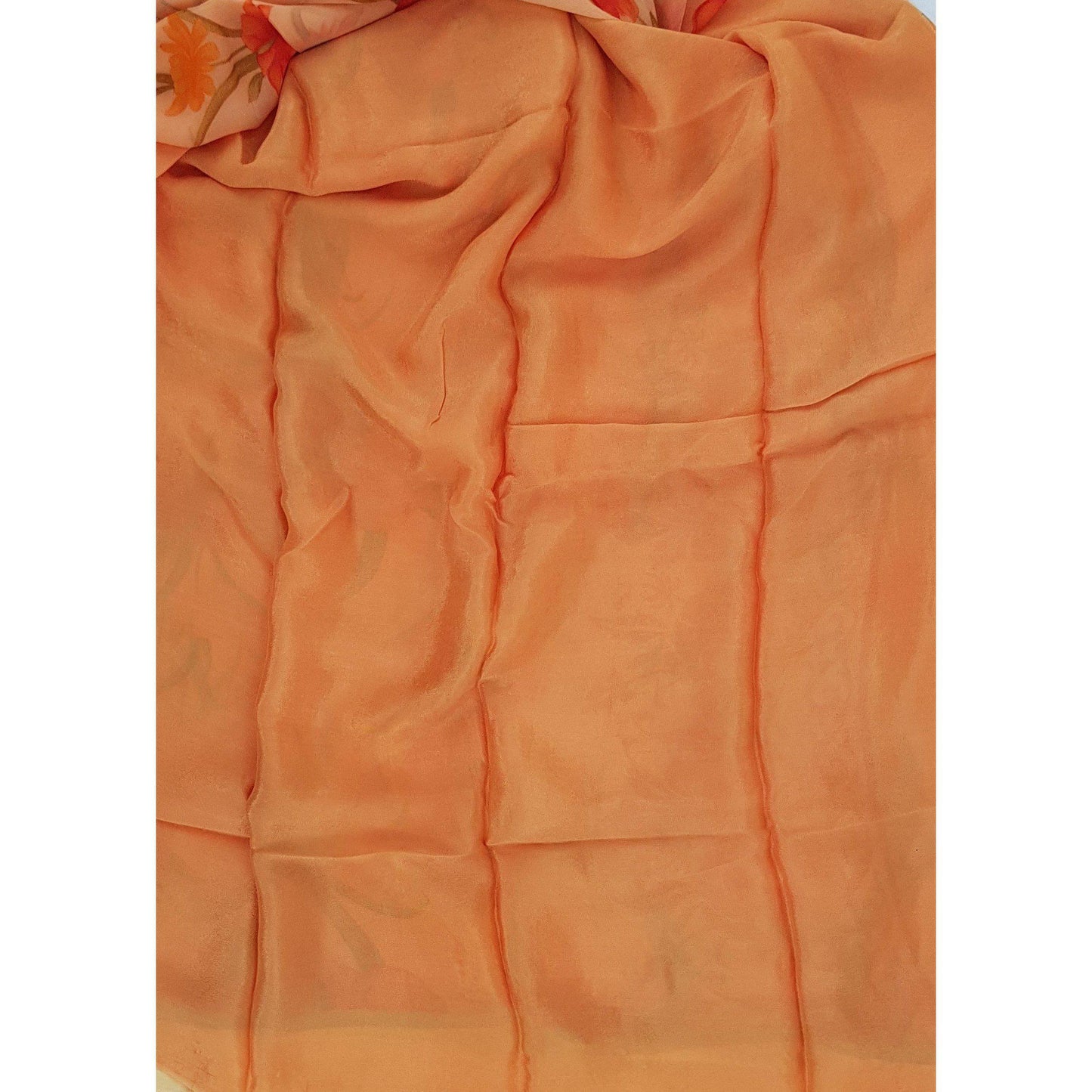 Coral peach color floral chiffon saree with satin border - Vinshika