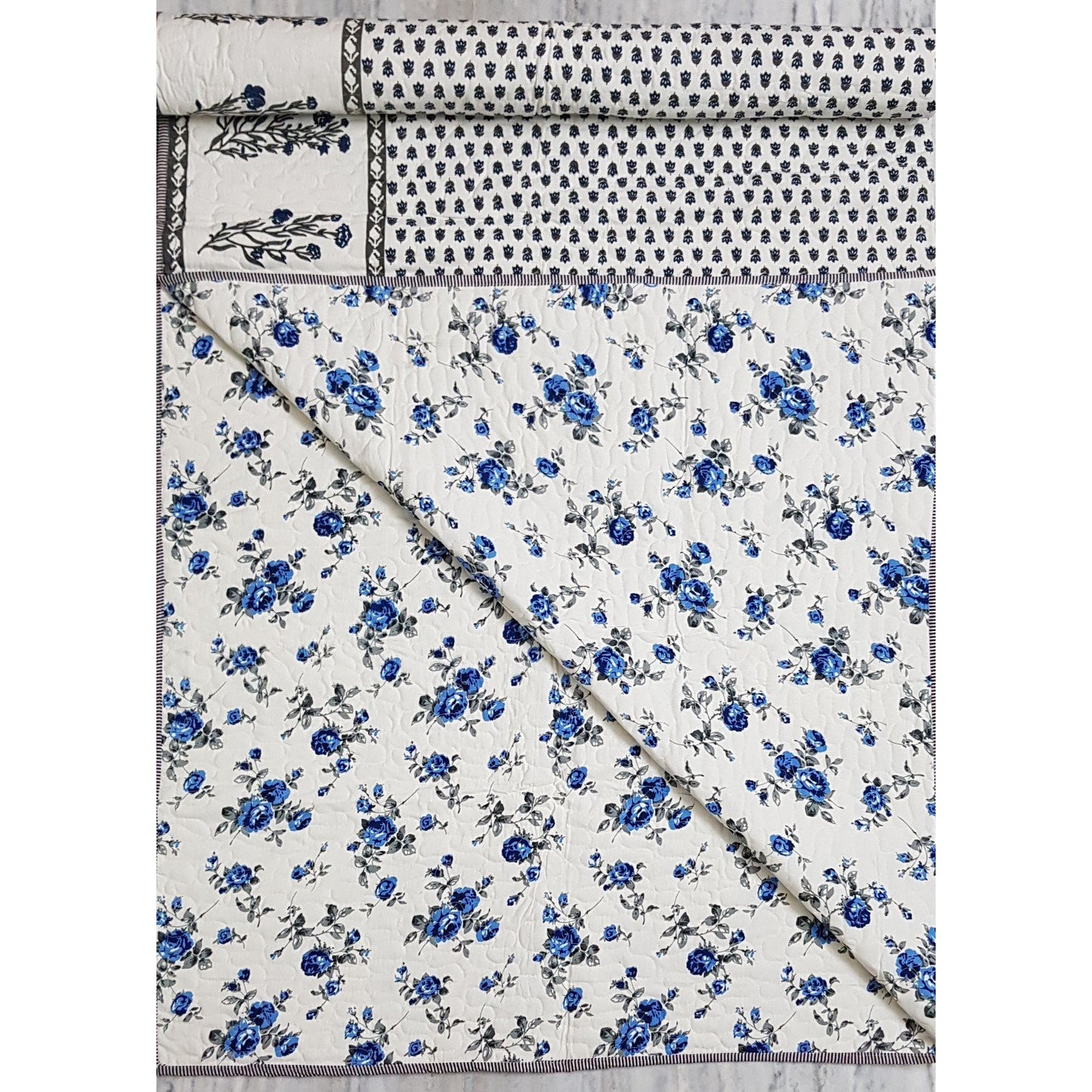 Bagru Hand Printed Reversible Double Bed Cotton Quilt - Vinshika