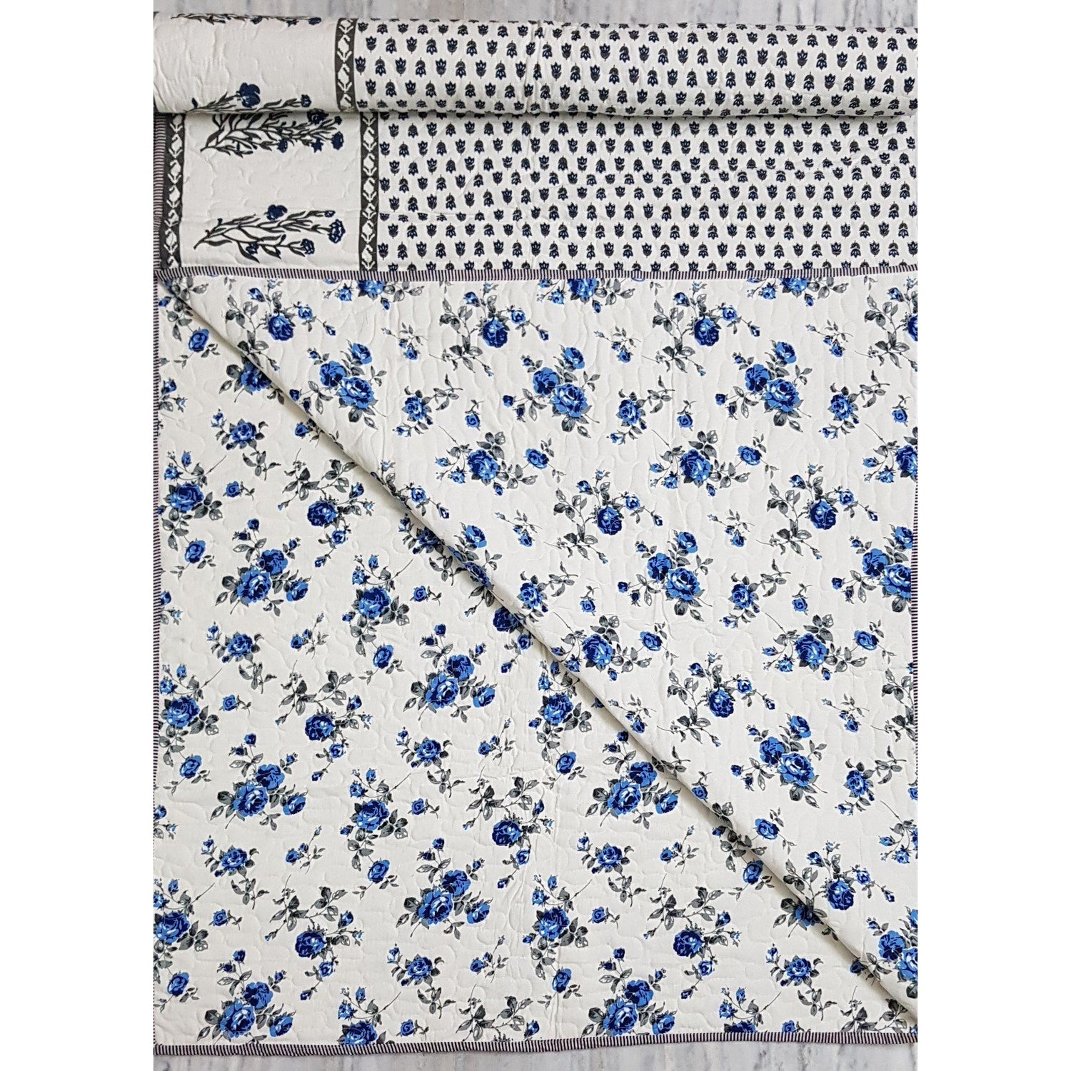Bagru Hand Printed Reversible Double Bed Cotton Quilt - Vinshika