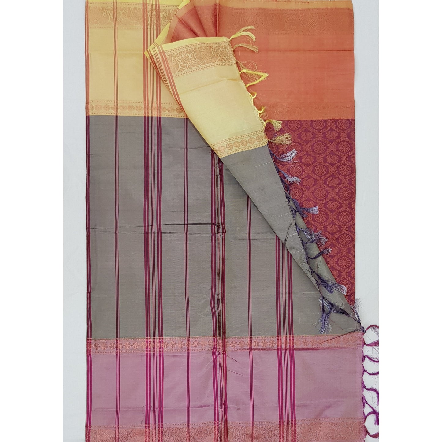 Wine color Handwoven Chinnalapattu Vanasingaram design saree - Vinshika