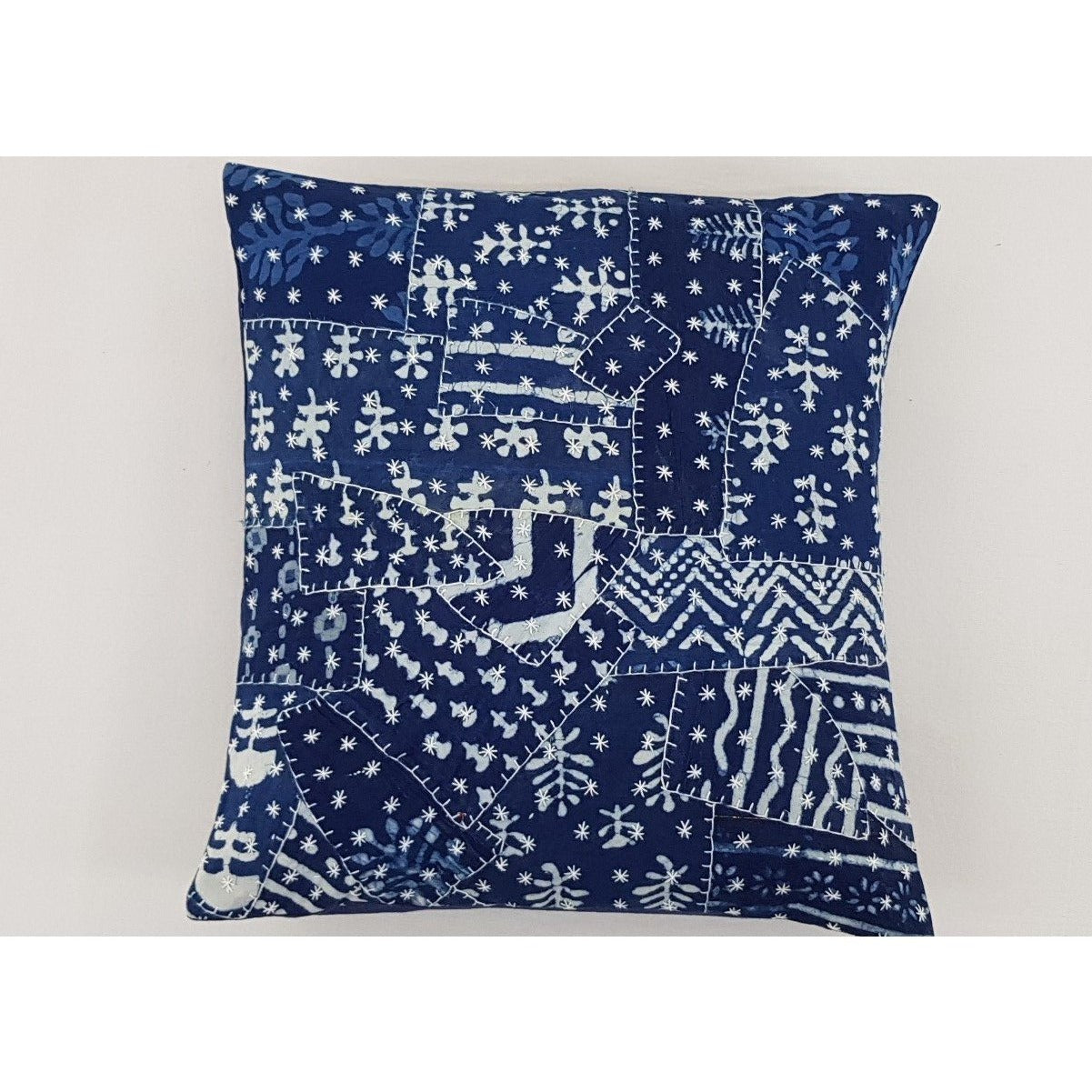 Cotton Block Print Patchwork Cushion Cover - Vinshika