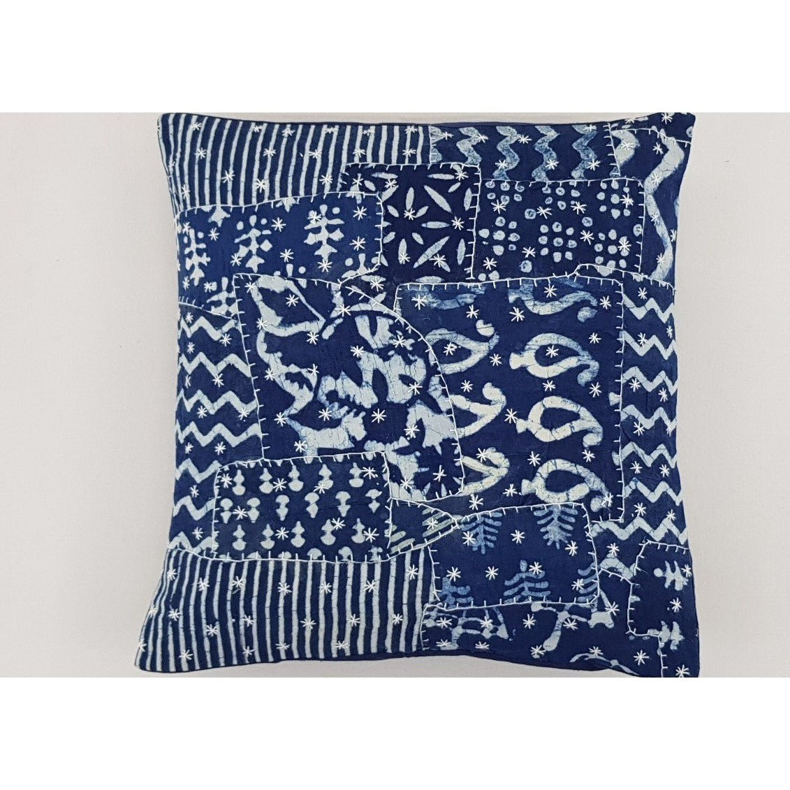 Cotton Block Print Patchwork Cushion Cover - Vinshika