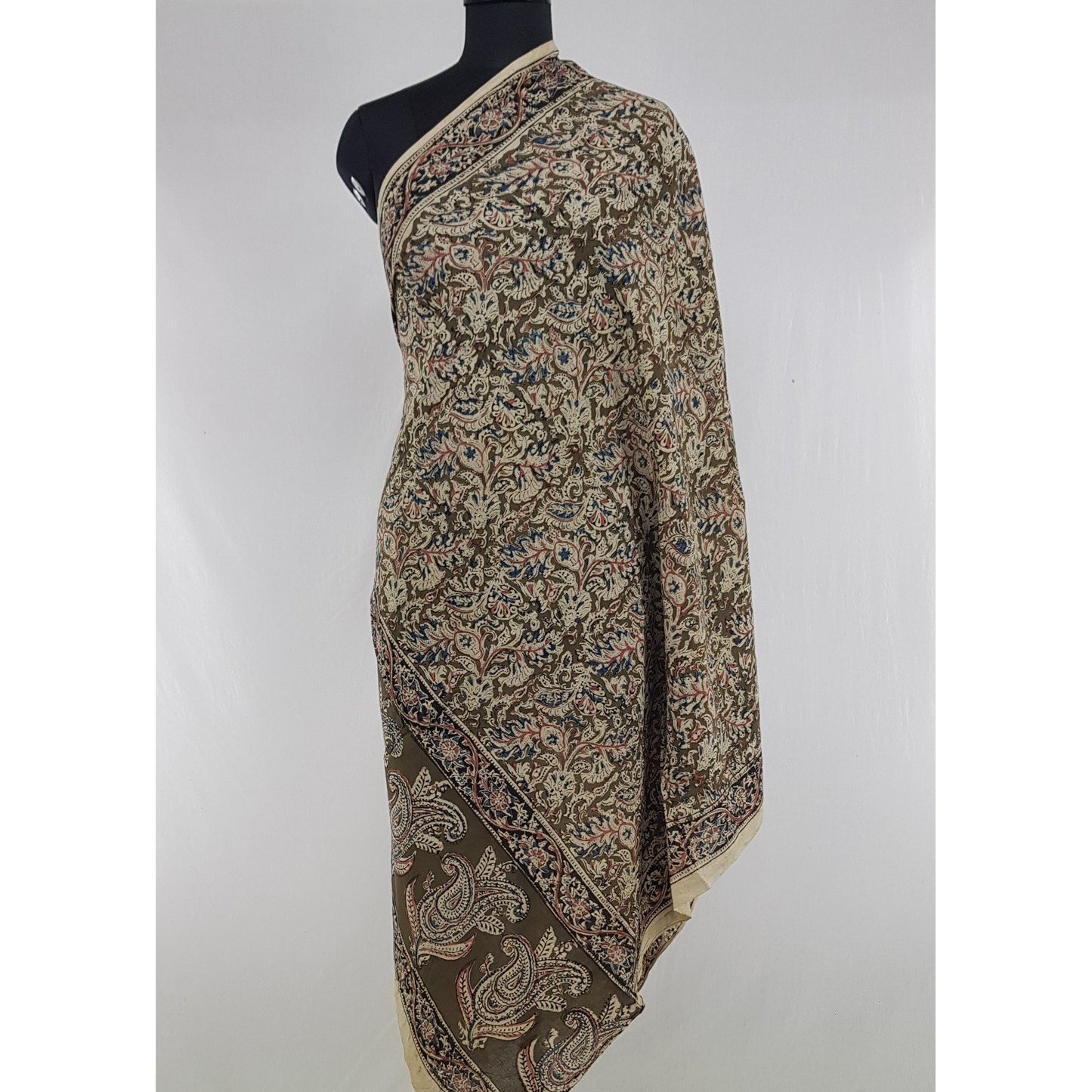 Hand block printed Kalamkari Cotton dupatta - Vinshika