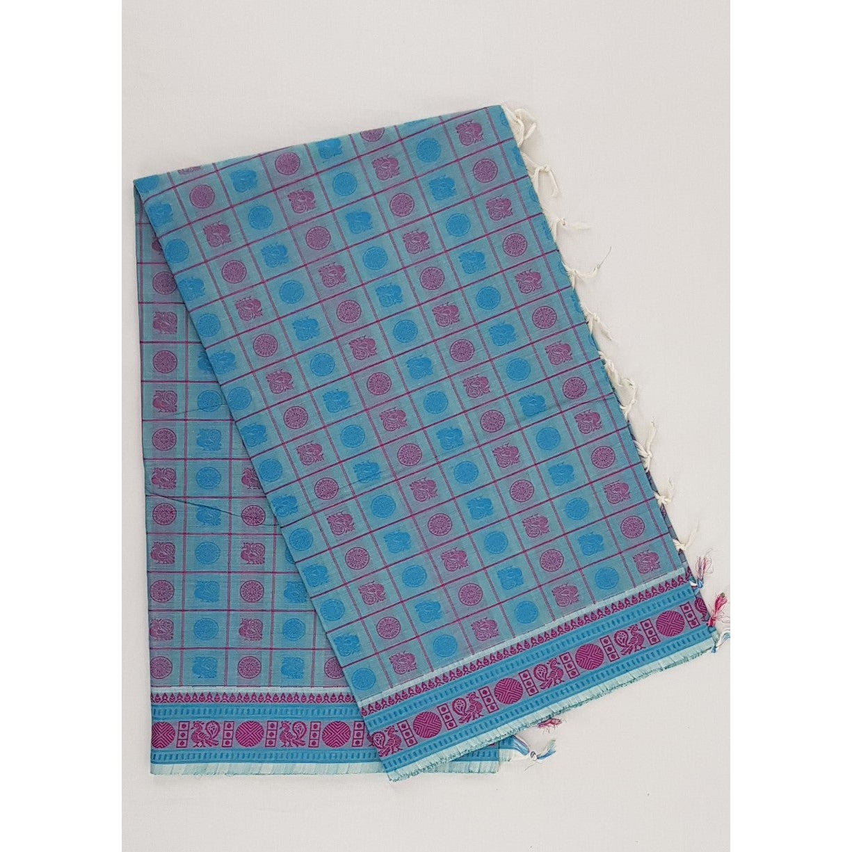 Sky Blue Color 1000 Buttis Kanchi Cotton Saree - Vinshika