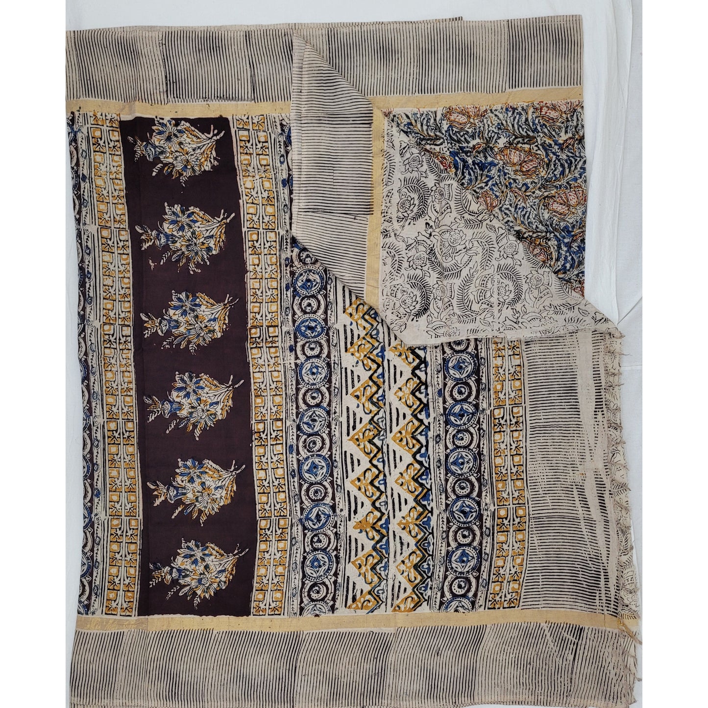 Handprinted Kalamkari Silk saree with Zari border - Vinshika