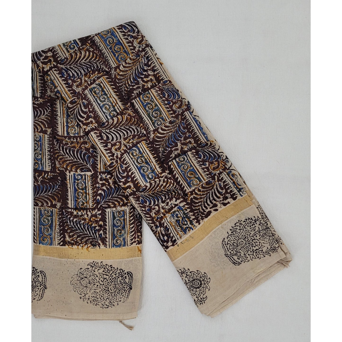 Handprinted Kalamkari Silk saree with Zari border - Vinshika