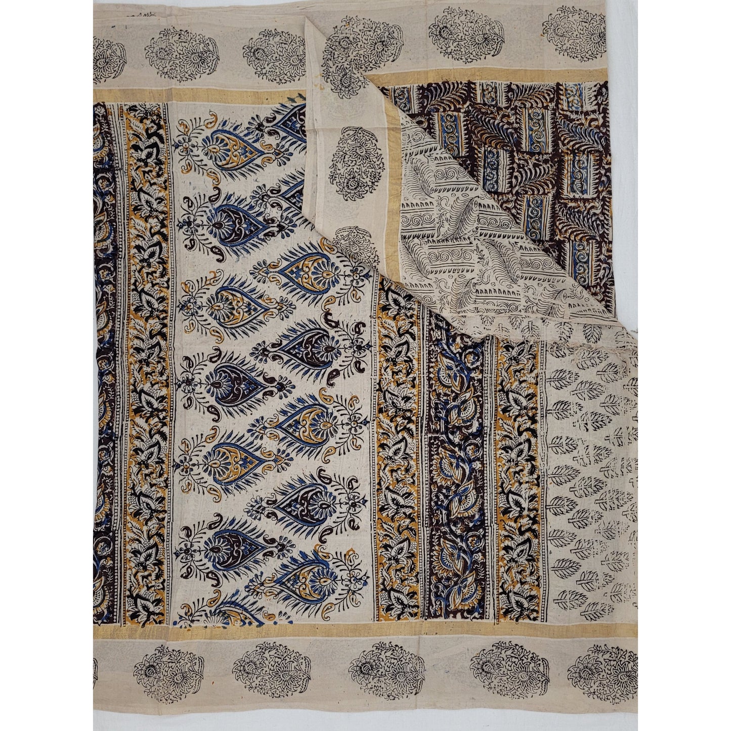 Handprinted Kalamkari Silk saree with Zari border - Vinshika