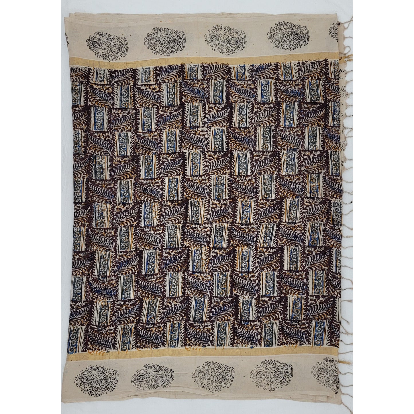Handprinted Kalamkari Silk saree with Zari border - Vinshika