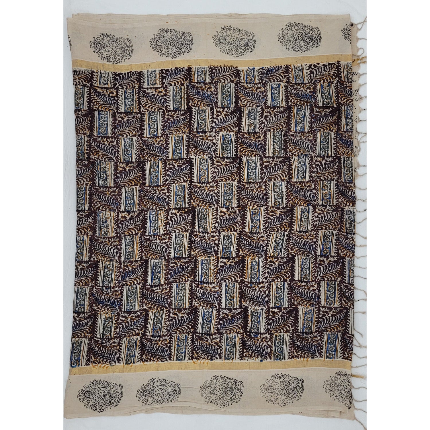 Handprinted Kalamkari Silk saree with Zari border - Vinshika
