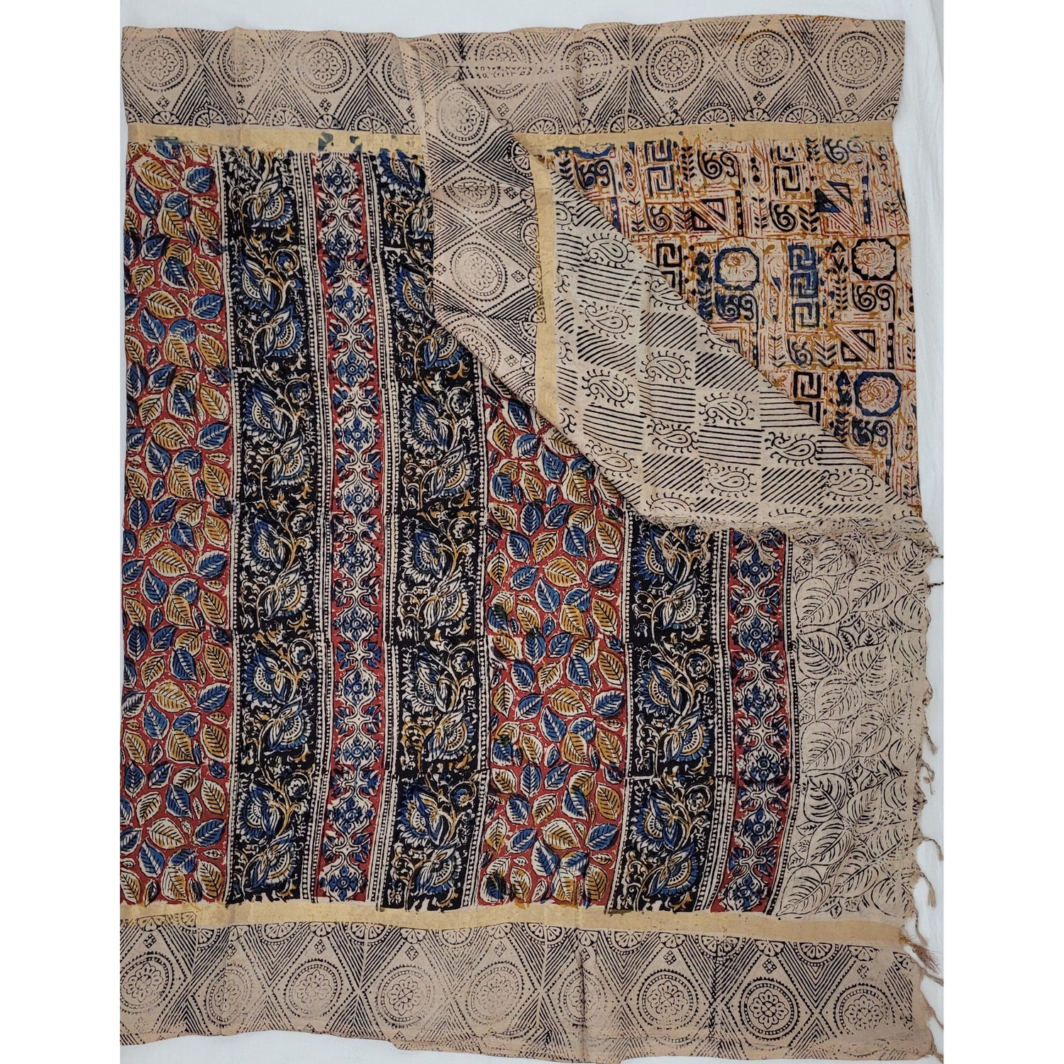 Handprinted Kalamkari Silk saree with Zari border - Vinshika