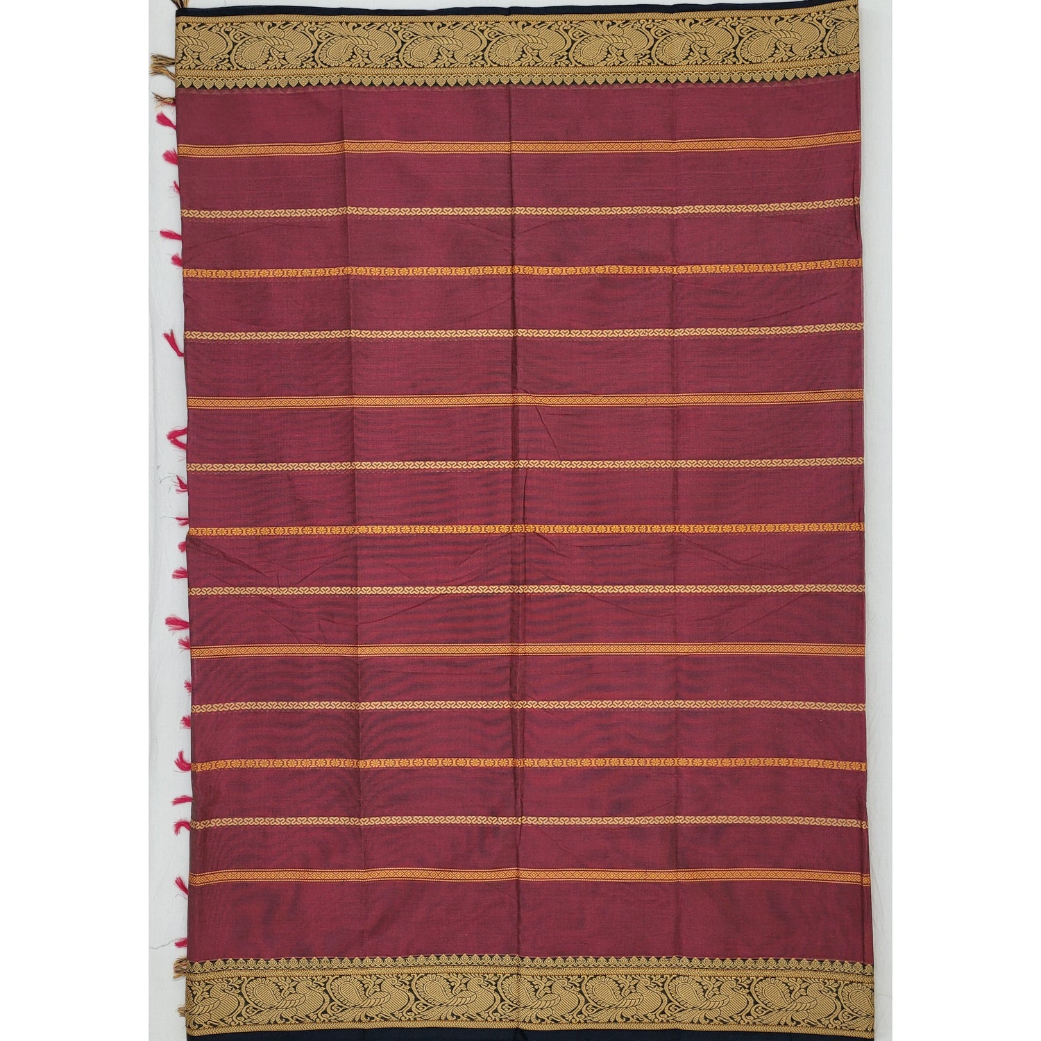 Maroon Color Kanchi cotton saree with thread border - Vinshika