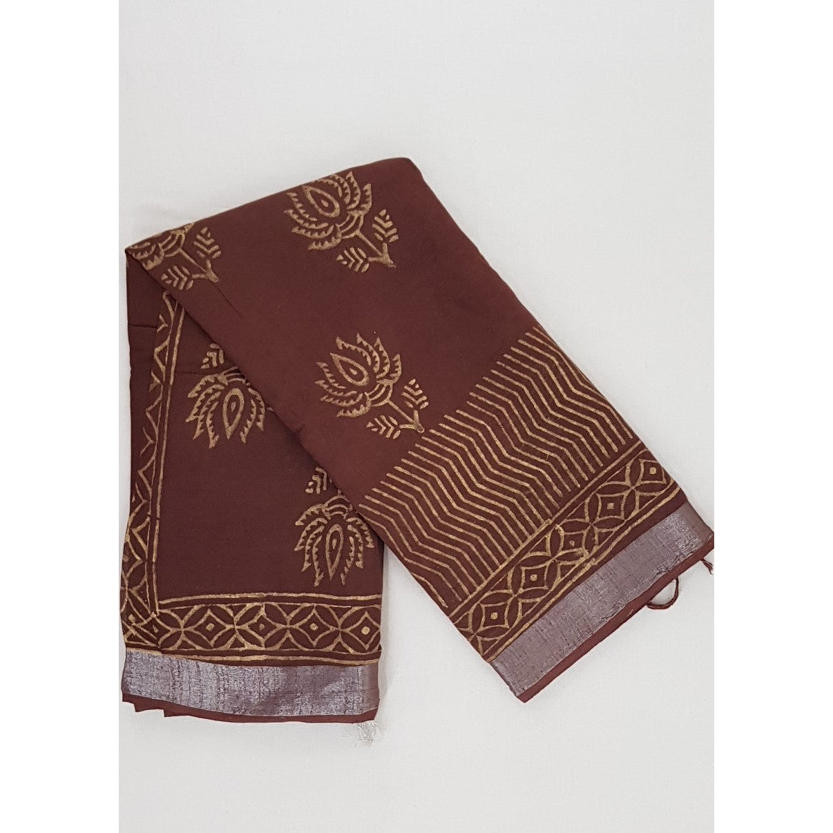 Hand Block Printed Linen Bagru Saree - Vinshika