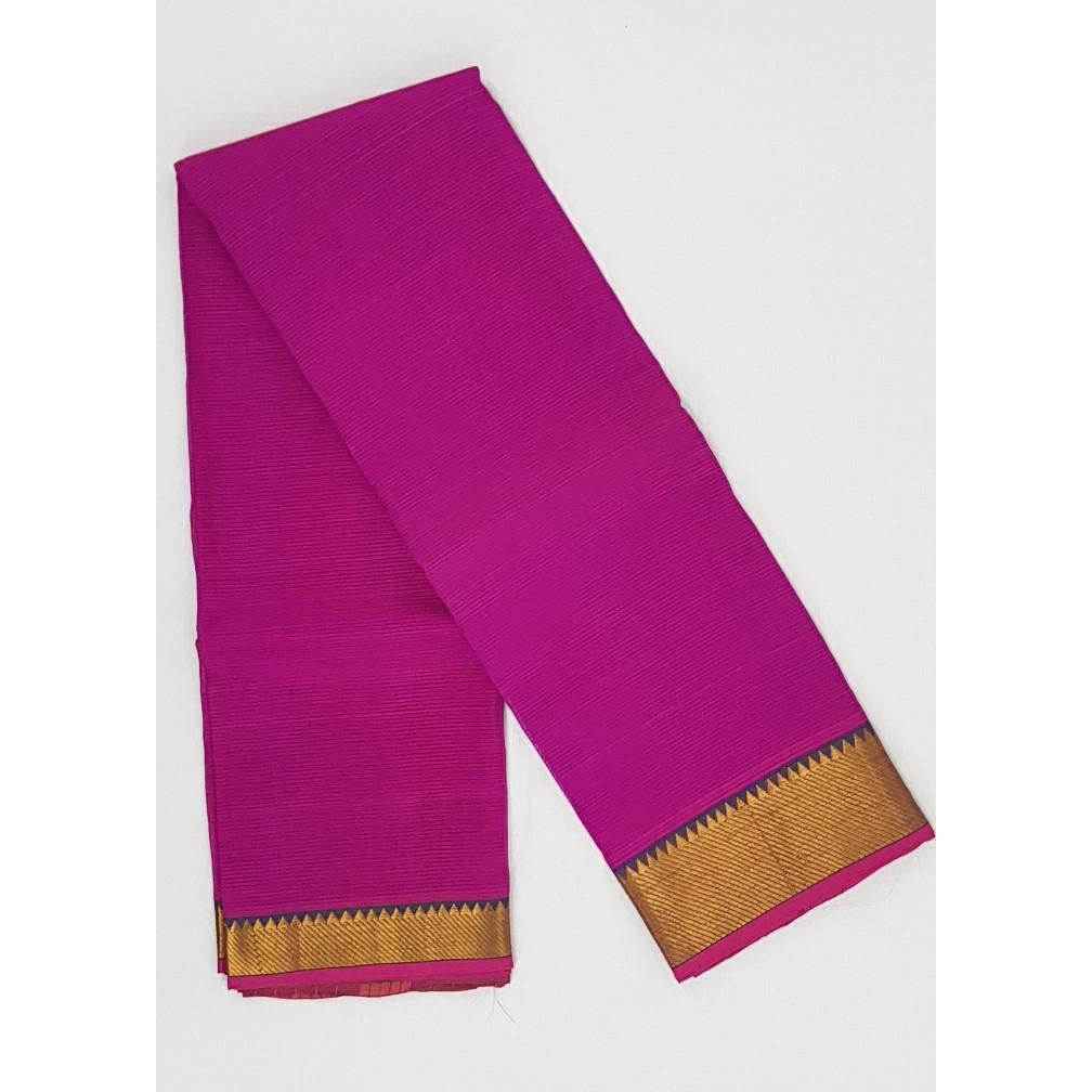Pink color Mangalagiri silk saree with golden zari border - Vinshika