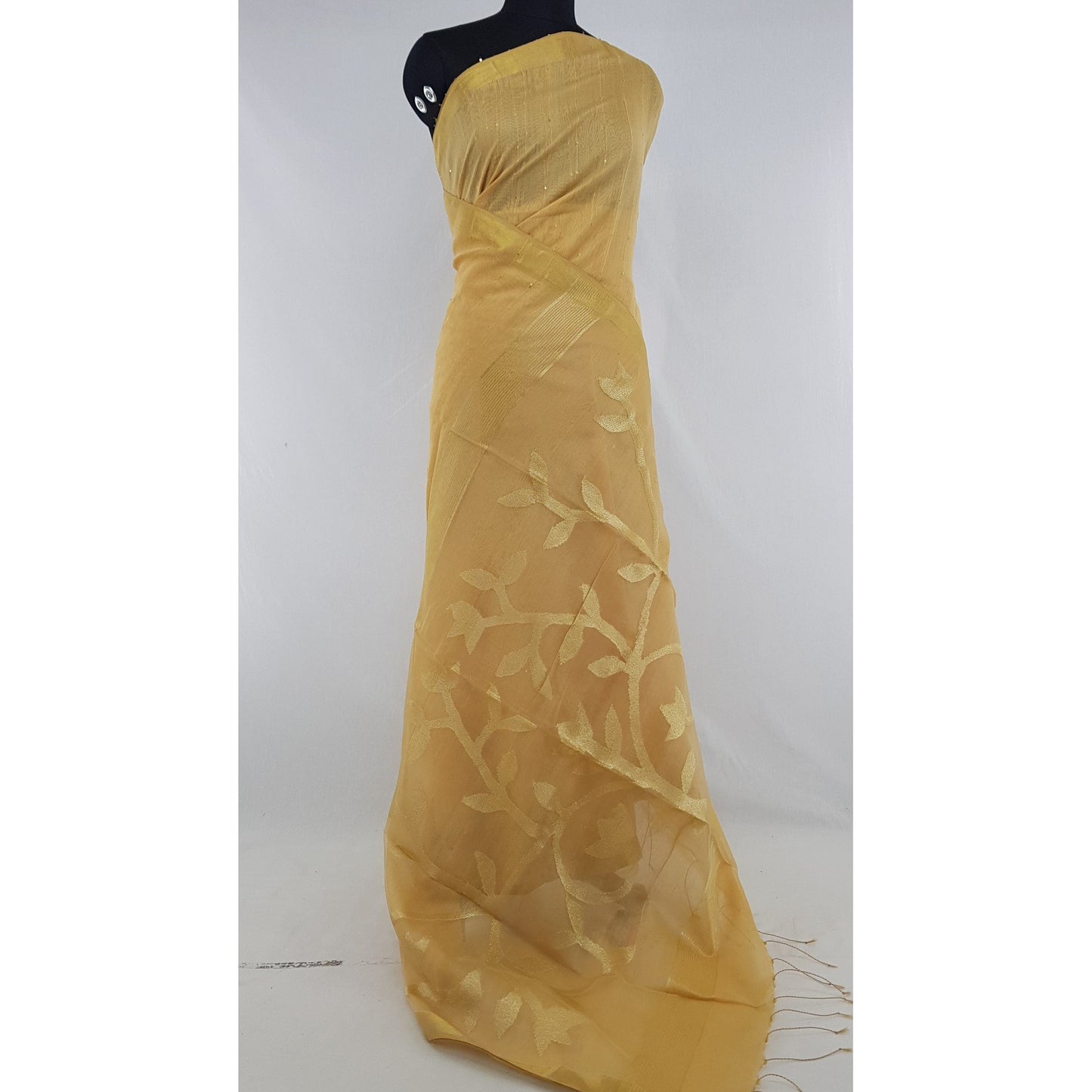 Golden Color Sequin Handloom Cotton Silk Saree - Vinshika