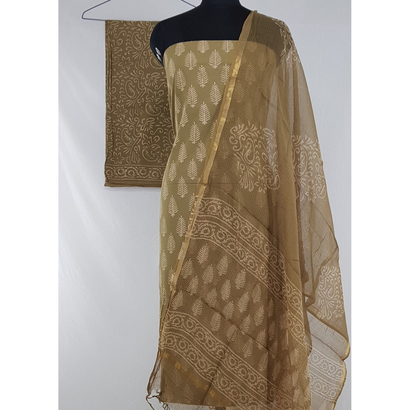 Bagru Hand Printed Cotton Salwar Set with Kota Dupatta - Vinshika