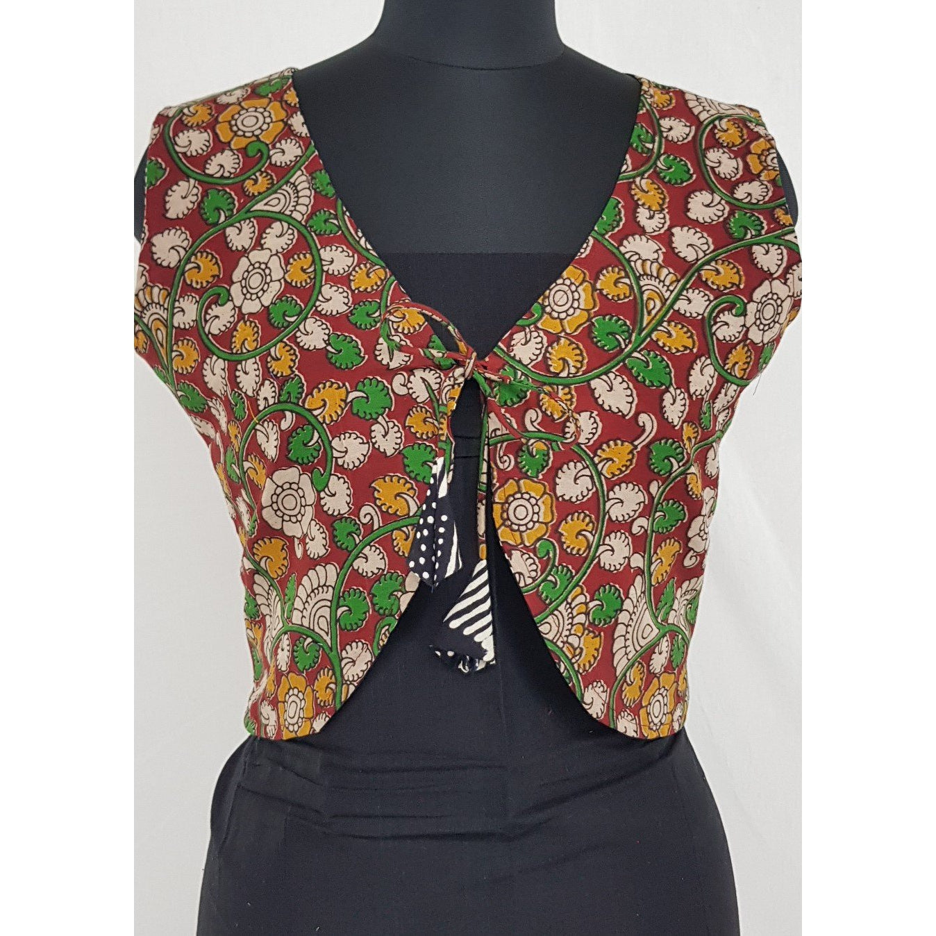 Bagru and Kalamkari Reversible Women’s Waist Coat - Vinshika