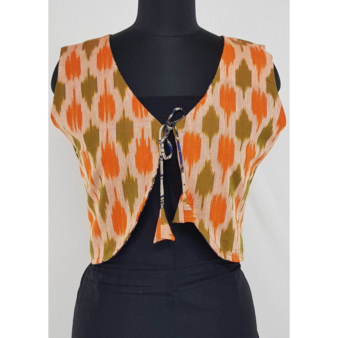 Kalamkari and Ikat Reversible Women’s Waist Coat - Vinshika