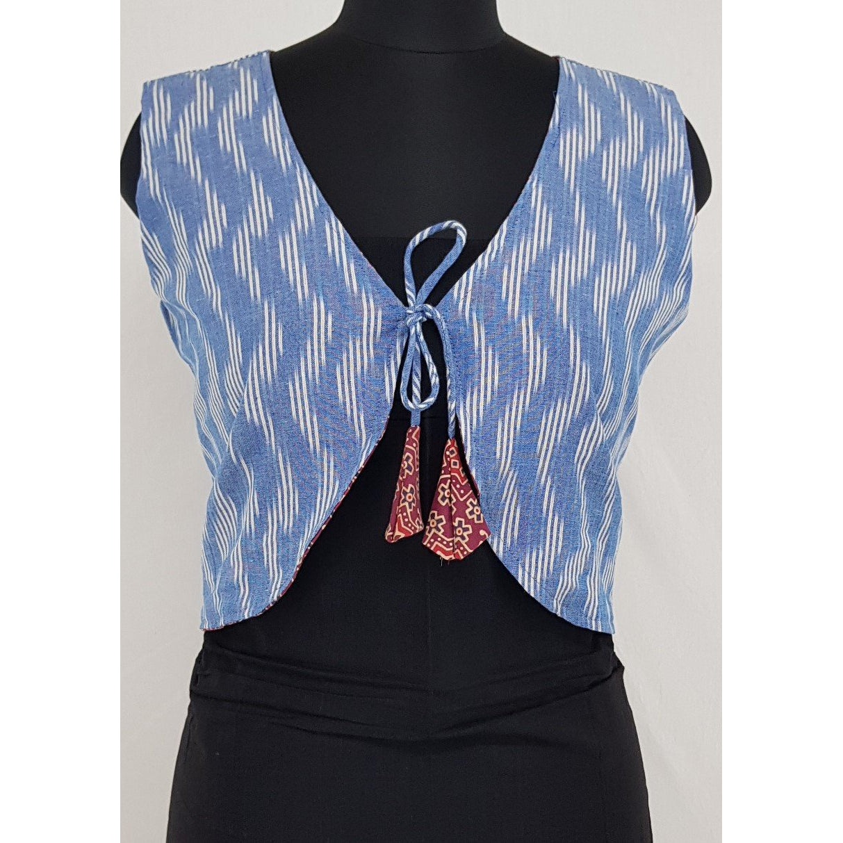Bagru and Ikat Reversible Women’s Waist Coat - Vinshika