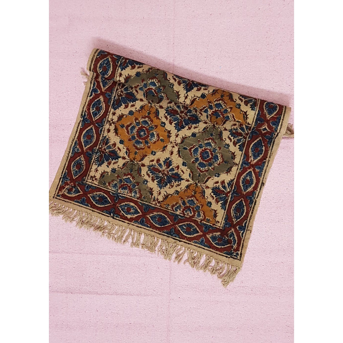 Kalamkari printed Handwoven Dhurrie – 2 ft X 2 ft - Vinshika