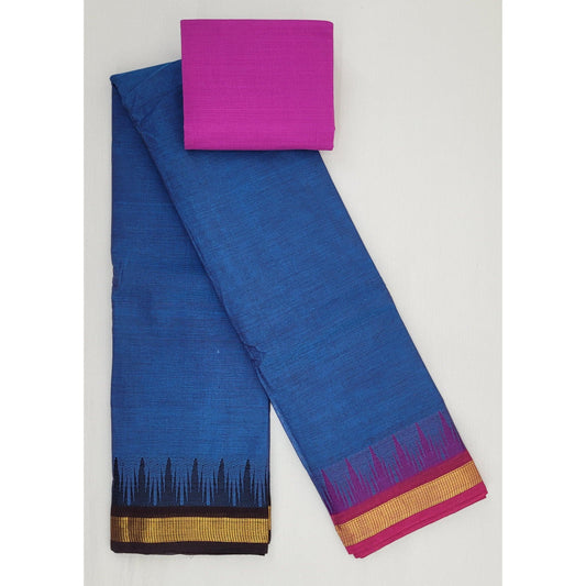 Blue Color Chettinadu Pure Cotton Saree - Vinshika