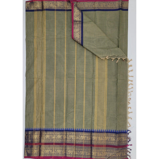 Capers Color Kanchi Cotton Saree with Zari Border - Vinshika