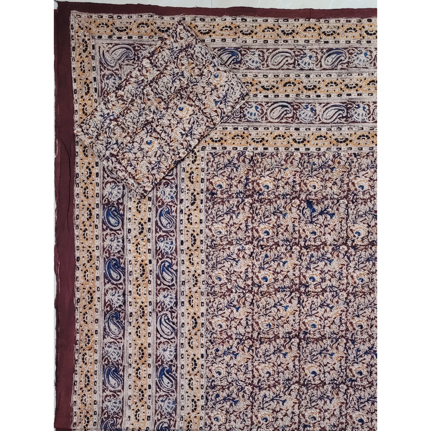 Kalamkari Hand Printed Cotton King Size Bed Sheet - Vinshika