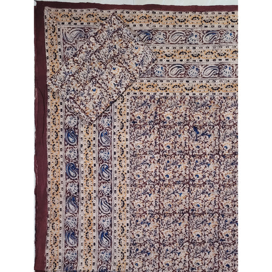 Kalamkari Hand Printed Cotton King Size Bed Sheet - Vinshika