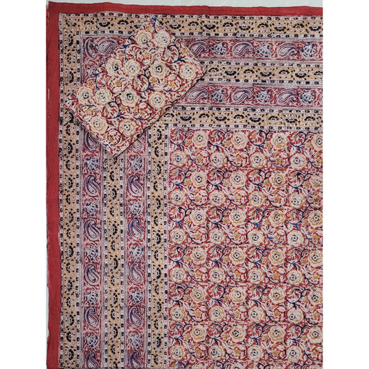 Kalamkari Hand Printed Cotton King Size Bed Sheet - Vinshika