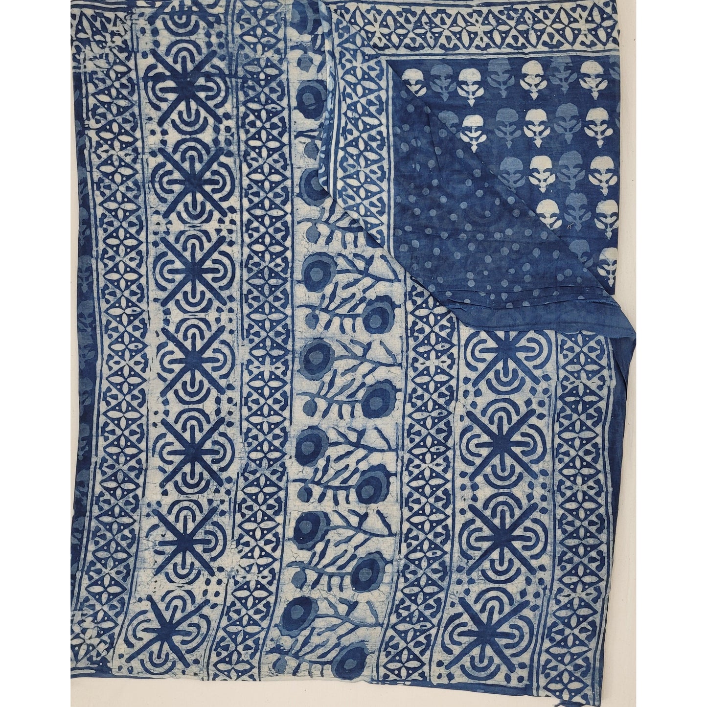 Hand Block Printed Bagru mul mul cotton saree with printed blouse - Vinshika