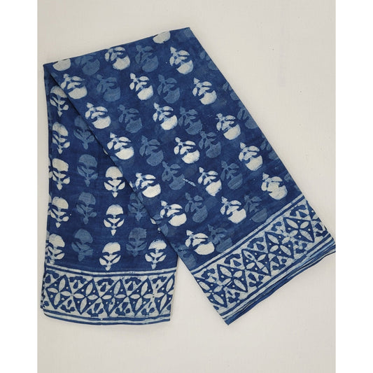 Hand Block Printed Bagru mul mul cotton saree with printed blouse - Vinshika