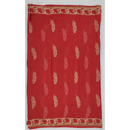 Chanderi Bagru Block Printed Saree with small Zari border - Vinshika
