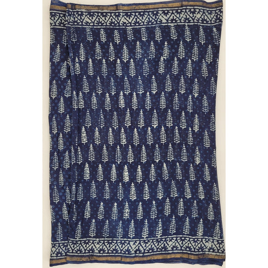 Chanderi Bagru Block Printed Saree with small Zari border - Vinshika
