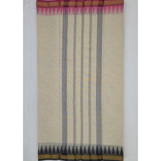 Cream Color Chettinadu Pure Cotton Saree - Vinshika