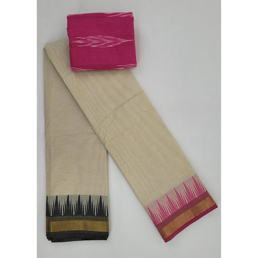 Cream Color Chettinadu Pure Cotton Saree - Vinshika
