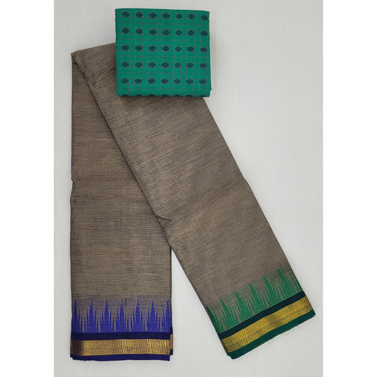 Steel Grey Color Chettinadu Pure Cotton Saree - Vinshika