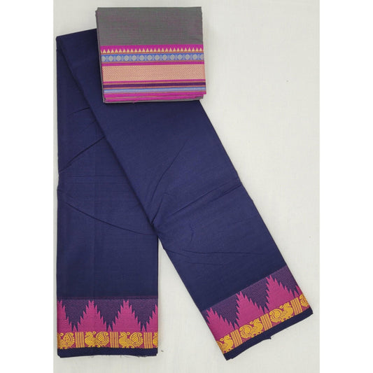 Navy Blue Color Chettinadu Pure Cotton Saree - Vinshika