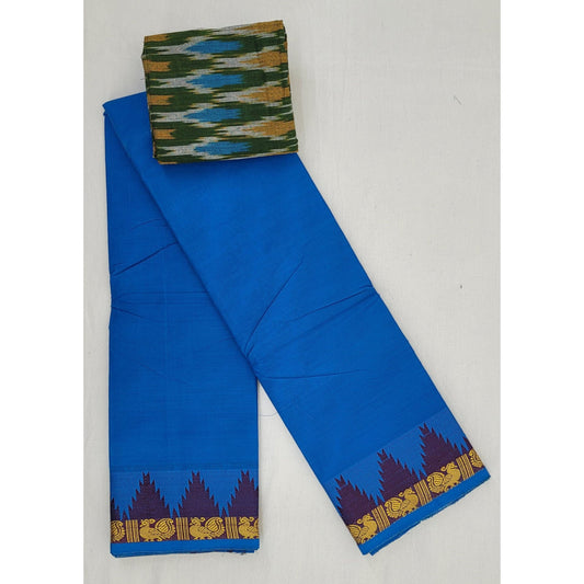 True Blue Color Chettinadu Pure Cotton Saree - Vinshika