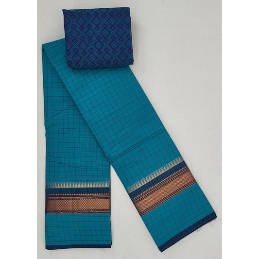 Blue Color Chettinadu Pure Cotton Saree - Vinshika