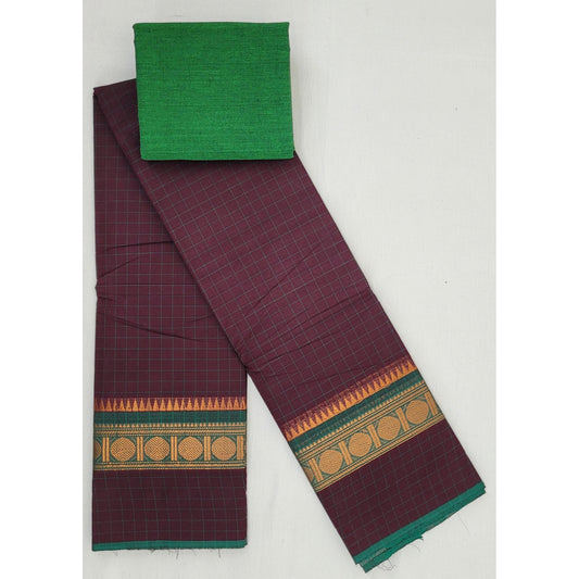 Grape Wine Color Chettinadu Pure Cotton Saree - Vinshika