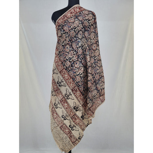 Hand block printed Kalamkari Silk dupatta - Vinshika