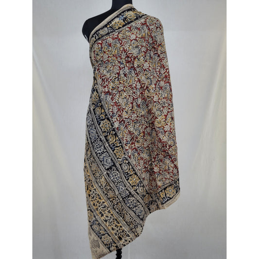 Hand block printed Kalamkari Silk dupatta - Vinshika