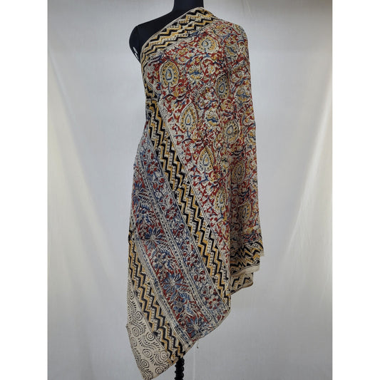 Hand block printed Kalamkari Silk dupatta - Vinshika
