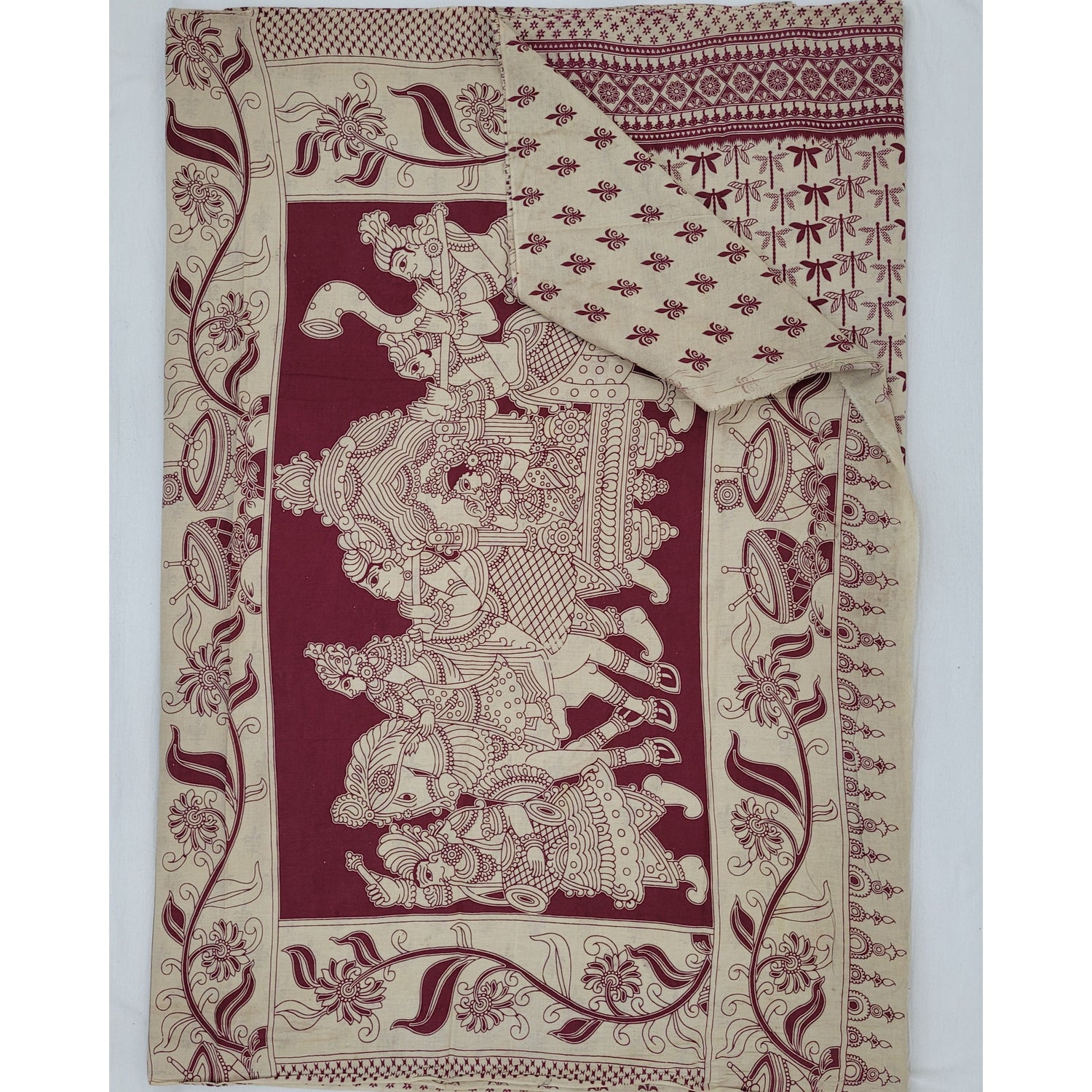 Handprinted Kalamkari cotton saree - Vinshika