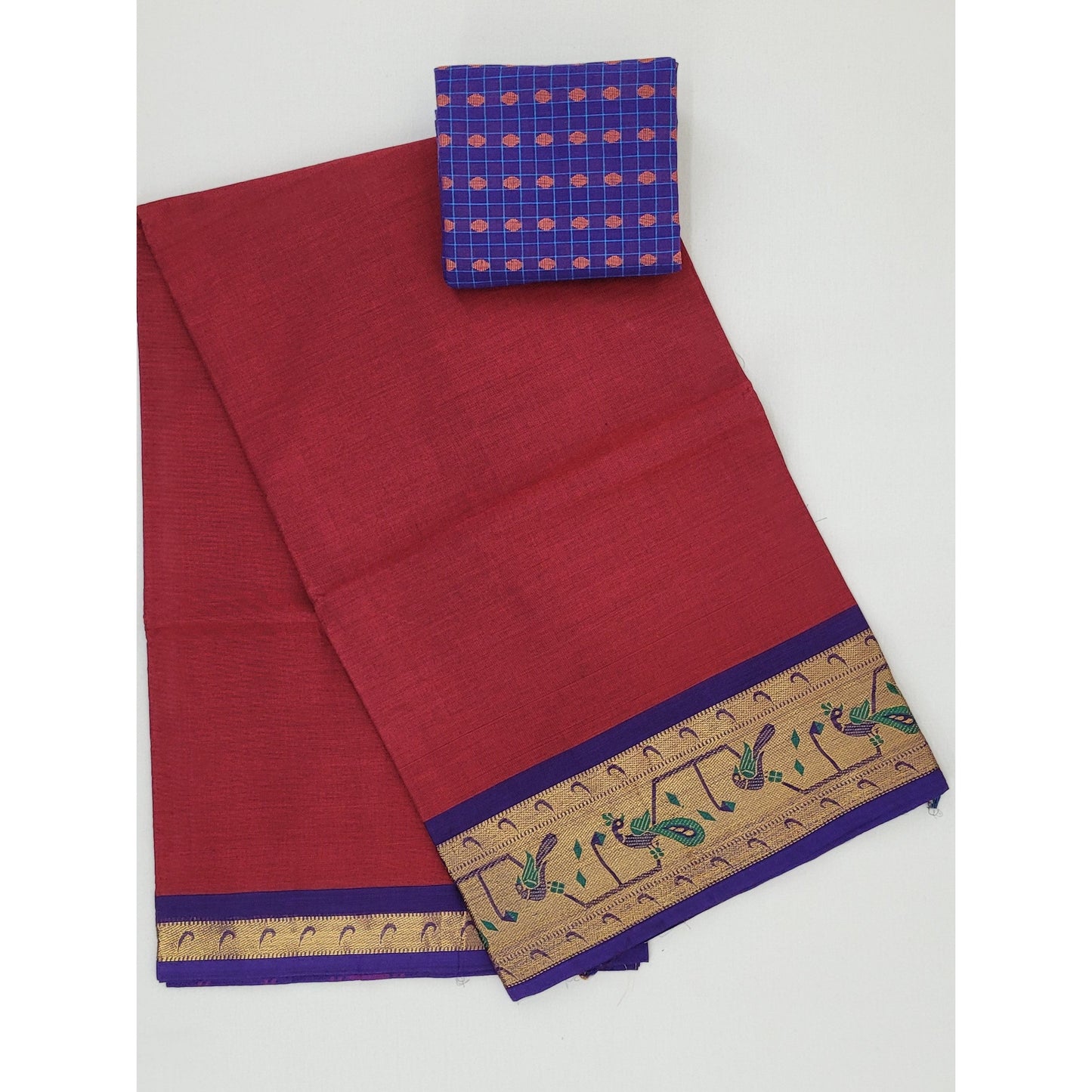 Scarlet and Navy Blue Color Kanchi Cotton Saree with Thread and Zari Paithani Border - Vinshika