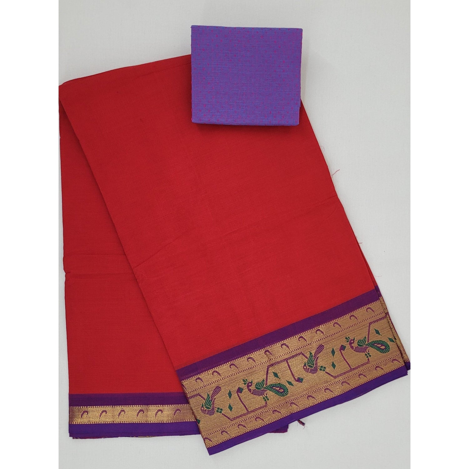 Red and Purple Color Kanchi Cotton Saree with Thread and Zari Paithani Border - Vinshika