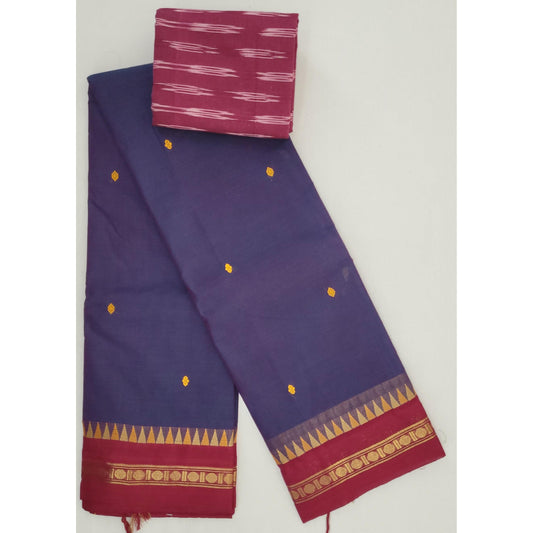 Purple Color Kanchi Cotton Saree Allover Buttis with Zari Border - Vinshika