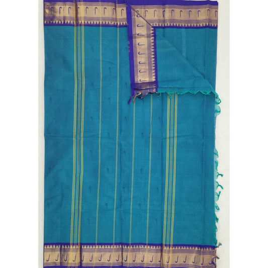 Blue Color Kanchi Cotton Saree Allover Buttis with Zari Border - Vinshika