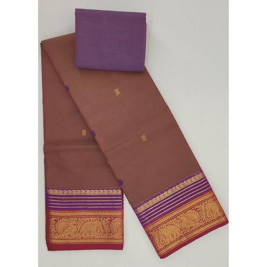 Parry Red and Purple Color Kanchi Cotton Saree Allover Buttis with Zari Border - Vinshika