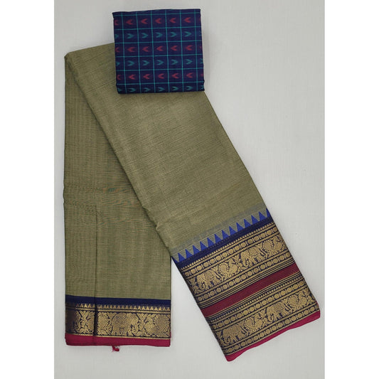 Capers Color Kanchi Cotton Saree with Zari Border - Vinshika