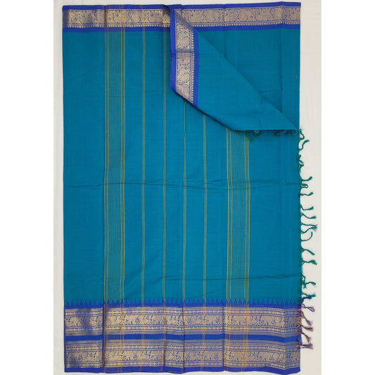 Blue Color Kanchi Cotton Saree with Zari Border - Vinshika